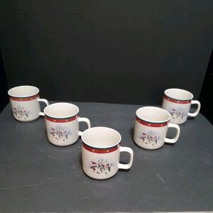 Royal Season Mugs Snowmen Pattern W/ Speckled Green Red And Gold Border 5Pk Cups